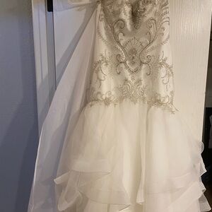 Elegant White Wedding Gown with Silver Embellishment